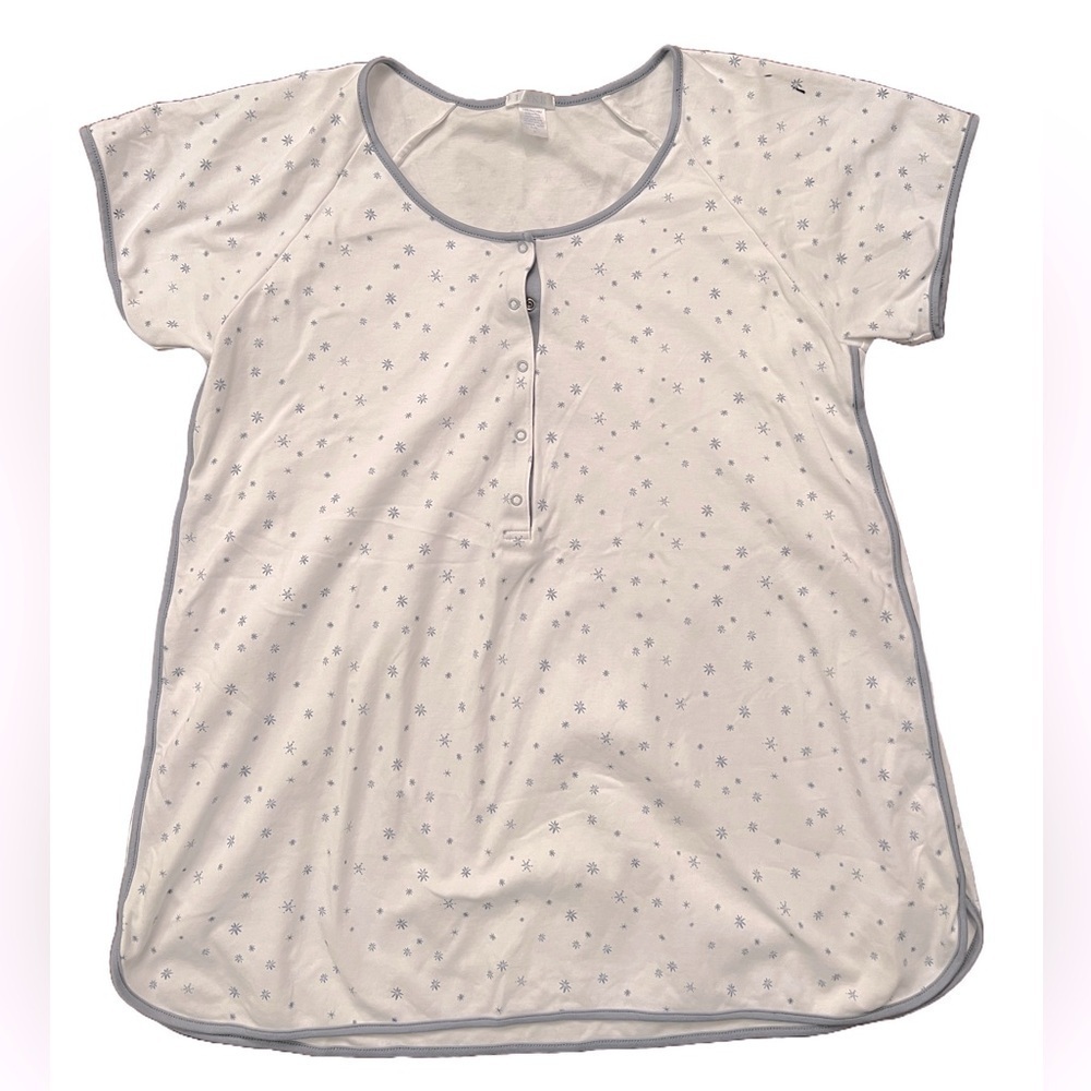 LAKE Pajama Top Star Print Grey/Blue Stars and Trim Snap Front 100% Pima Cotton